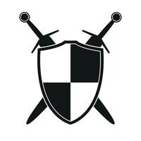 shield with chessboard and two crossed swords icon silhouette, illustration of medieval sword isolated on a white background vector