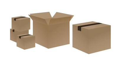 Pile of cardboard boxes with black tape on a white background vector
