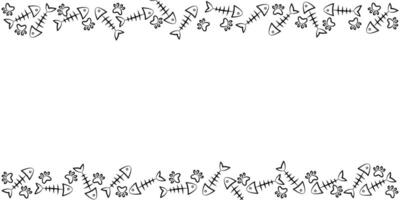 Cat paw and fish bone, frame and border background. vector
