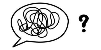 Tangle bubble of confused thoughts with question mark. Psychological concept of problem solving. Continuous tangled line. vector