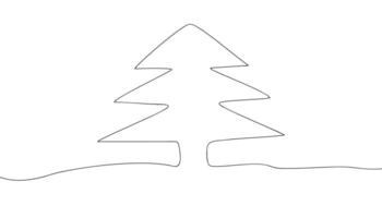 Christmas tree handwriting. Black line continuous for holiday element and festival vector