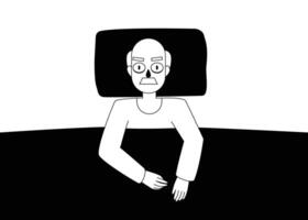 Old man or senior man on the bed can not sleep. insomnia and sleeplessness vector