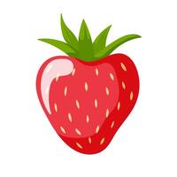 Fresh and juicy strawberry in cartoon style. Red fruit with green leaves. Isolated on a white background. vector