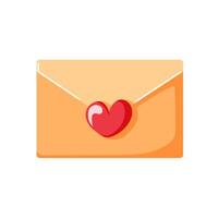 Envelope sealed with a heart shaped sticker in cartoon style. Simple design ideal for Valentines Day, love letter and romantic message. Isolated on white background. vector