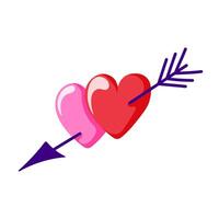 Valentine day heart with Cupid arrow in cartoon style. Happy holiday greeting design. Isolated on white background. vector