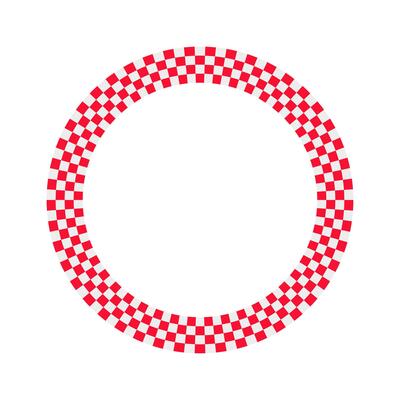 Circle race flag. Checker board geometric pattern. Red Round race frame. illustration