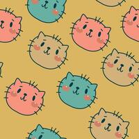 Seamless cartoon pattern with kittens head on yellow background vector