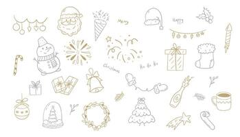 Hand drawn doodle set of Christmas and New Year elements. illustration. vector