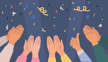 Illustration of hands clapping on a background with confetti. Crowd applause and congratulations on success. illustration vector