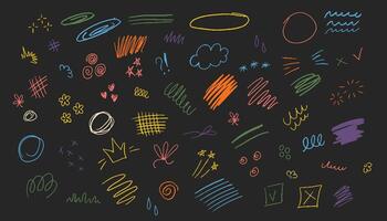 Hand drawn scribble set. illustration. Isolated on black background. vector
