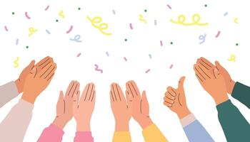 Illustration of hands clapping on a background with confetti. Crowd applause and congratulations on success. illustration vector