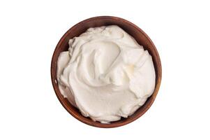 Dip sauce with Fresh Sour cream in a bowl isoalted on white background. top view photo
