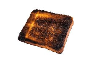 Burned Toast from white bread isolated on white background. top view photo