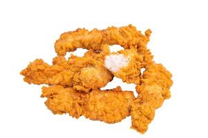Deep fried chicken strips, stick from breast fillet isolated on white background photo