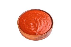 Canned Tomato sauce, preserved paste for cookng, isolated on white background photo