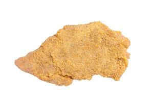 Fresh breaded Raw Wiener Schnitzel steak prepared for frying isolated on white background photo