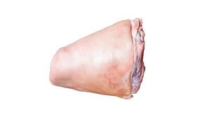 Raw pork ham hocks on a steel plate with herbs. Isolated on white background photo
