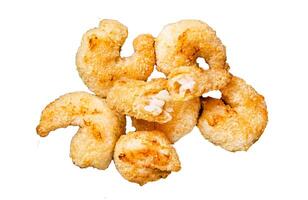 Fried Crispy Shrimps Prawns Isolated on white background, top view. photo