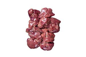 Raw chicken liver meat on marble board with thyme. High quality Isolate, white background. photo