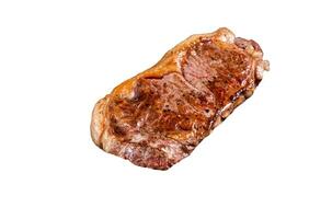 Roasted new york strip beef meat steak or striploin Isolated on white background, top view. photo