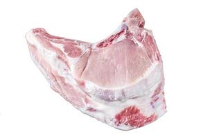 Raw rack of pork loin chops with ribs Isolated on white background, top view. photo