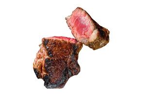 Grilled rump marble Beef steak. Isolated on white background. photo
