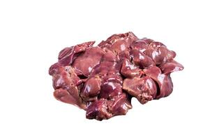 Raw chicken liver meat on butcher table. High quality Isolate, white background. photo