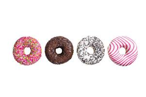 Assorted glazed donuts Isolated on white background, top view. photo