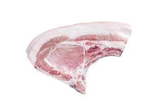 Raw whole rack of pork loin with ribs on kitchen table. Isolated on white background. photo