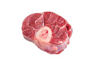 Raw Osso buco Veal shank steak, meat Ossobuco. Isolated on white background. photo