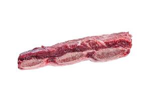 Raw beef short ribs kalbi on kitchen table. Isolated on white background. photo