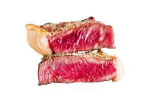 Steak of marble beef black Angus roasted rear. Isolated on white background photo