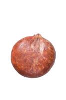 Sobrassada cured meat sausage from ground pork, paprika and spices. High quality Isolate, white background. photo