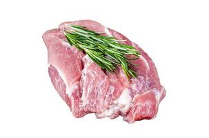 Fresh Raw pork shoulder meat cut with ingredients and spices Isolated on white background, top view. photo
