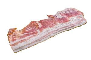Smoked sliced pork bacon ready for cooking. Isolated on white background. photo