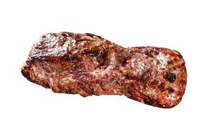 Grilled machete or skirt beef steak. Isolated on white background, Top view. photo