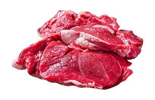 Raw Lamb leg steaks on butcher table. Isolated, white background. photo