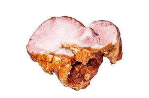 Smoked gammon - pork shoulder meat. Isolated on white background, top view. photo