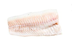 Fresh Raw Cod loin fillet Isolated on white background. Top view. photo