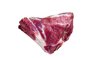 Raw lamb mutton thigh on butcher table. High quality Isolate, white background. photo