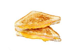 Fried ham and melted cheese sandwich. Isolated on white background, Top view. photo