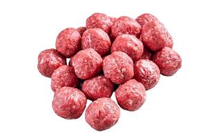Uncooked Raw beef and pork meatballs with spices Isolated on white background, top view. photo