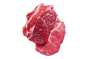 Raw Chuck eye roll Black Angus prime beef steak Isolated on white background, top view. photo