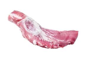 Raw pork tenderloin meat. Isolated on white background, top view. photo