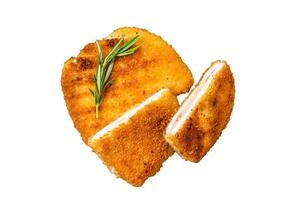 Schnitzel Cordon bleu fillet cutlet with ham and cheese. Isolated on white background. photo