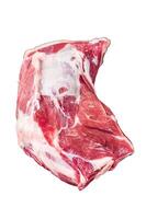 Raw lamb mutton shoulder meat on the bone. Isolated on white background, top view. photo