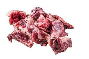 Raw lamb meat stew cuts with bone. High quality Isolate, white background. photo