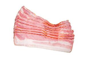 Raw bacon strips of pork meat. Isolated on white background photo