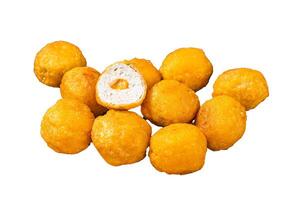 Fried crispy round chicken nuggets with Cheese. Isolated, white background. photo