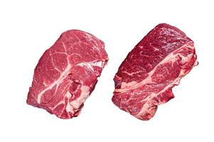 Raw Chuck eye roll beef steak on butcher table. High quality Isolate, white background. photo